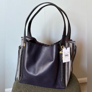 Coach Black and Gray Leather Tote with Braided Details